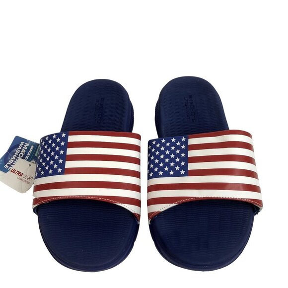 Skechers Men\'s GOGA MAT Slides Sandals Size 7 Red White Blue USA Flag 229038 main image 10